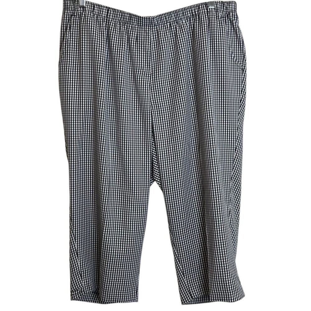 Allison Daley Womens Cropped Pull On Pants Size 22W Black White Gingham Pockets